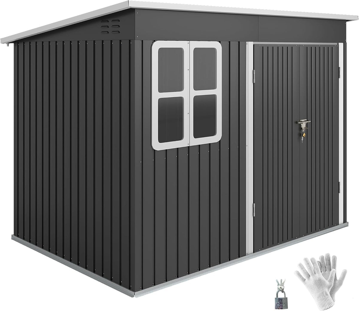 Gerätehaus Outsunny, 260x177x190 cm, 4,13 m, Grau, Metall ² mit Fenster Pultdach Lüftungsöffnungen