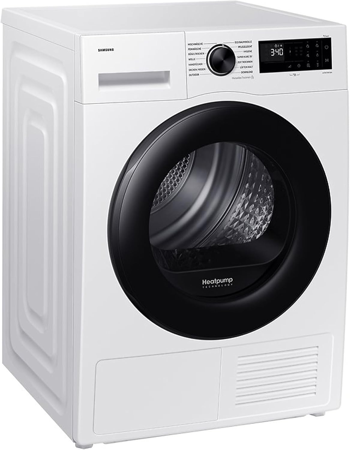 Samsung Wäschetrockner, 9 kg, Weiß, DV91DG52A0AEEG Wärmepumpentrockner, EEK: C, AI mit WiFi-SmartThings-App, LED-Display