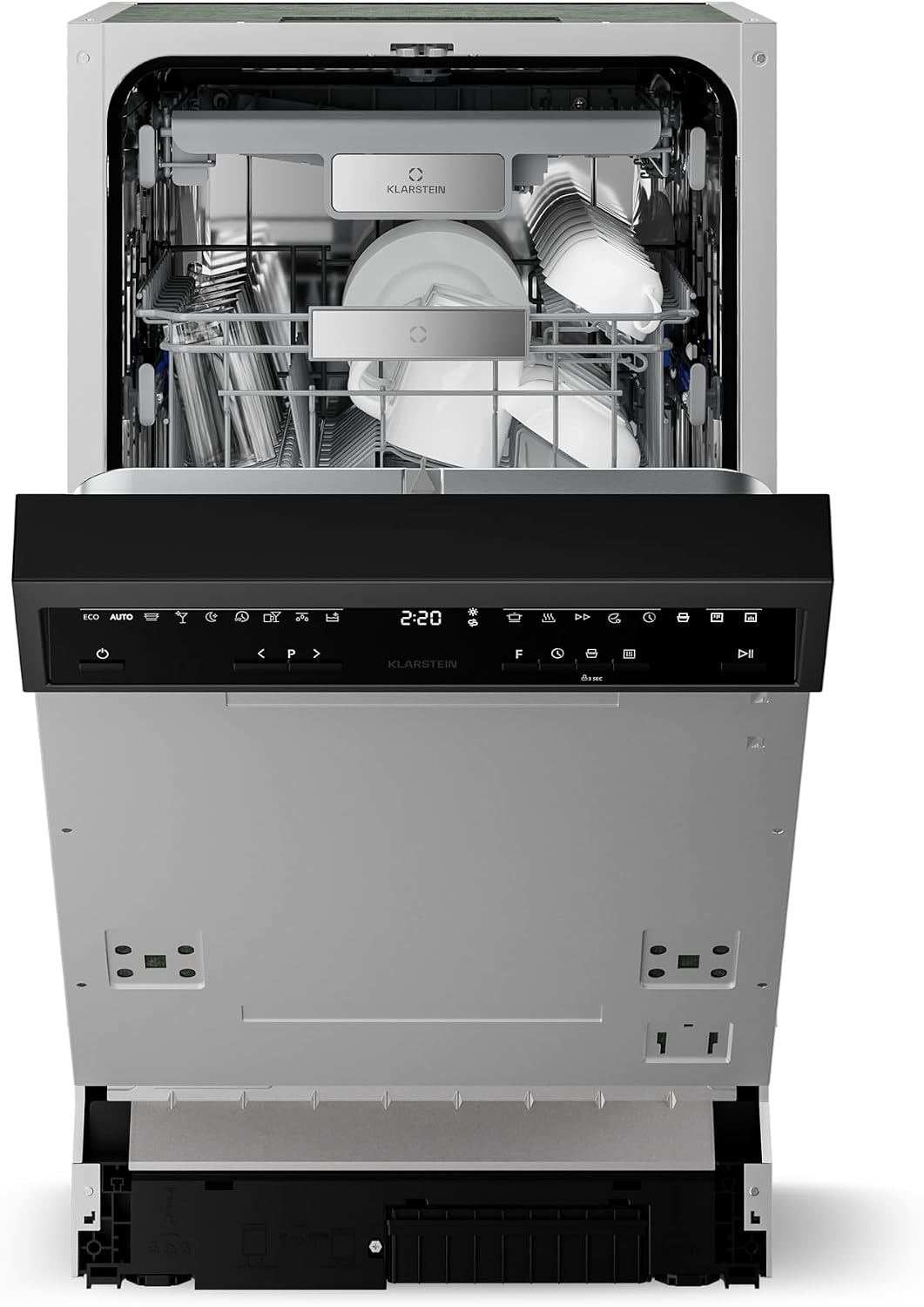 Klarstein Geschirrspüler, 42 dB, 45 cm, Silber, Velaire - Halbintegriert, 10 Plätze, 9 Programme, B Energieklasse