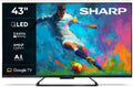 SHARP Fernseher, Schwarz, 43HR7365E, Google TV, 43' UHD, Rahmenlos, 144 Hz, QLED HDR10, Dolby Vision HDR, Google Assistant mit Mikrofon