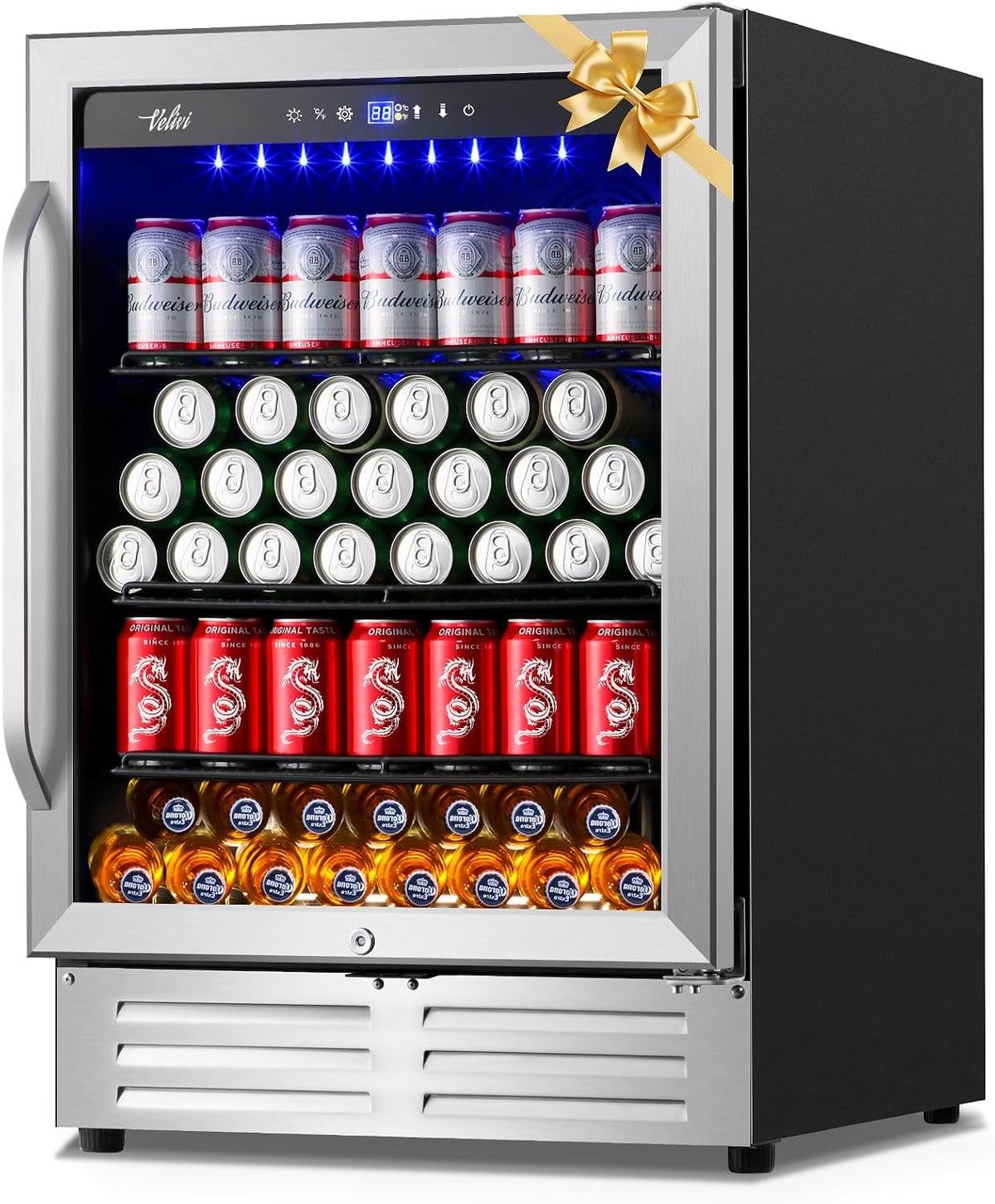 Velieta Beverage Refrigerators, Schwarz/Silber, 24 Inch Beverage Refrigerator Cooler, Bar or Office
