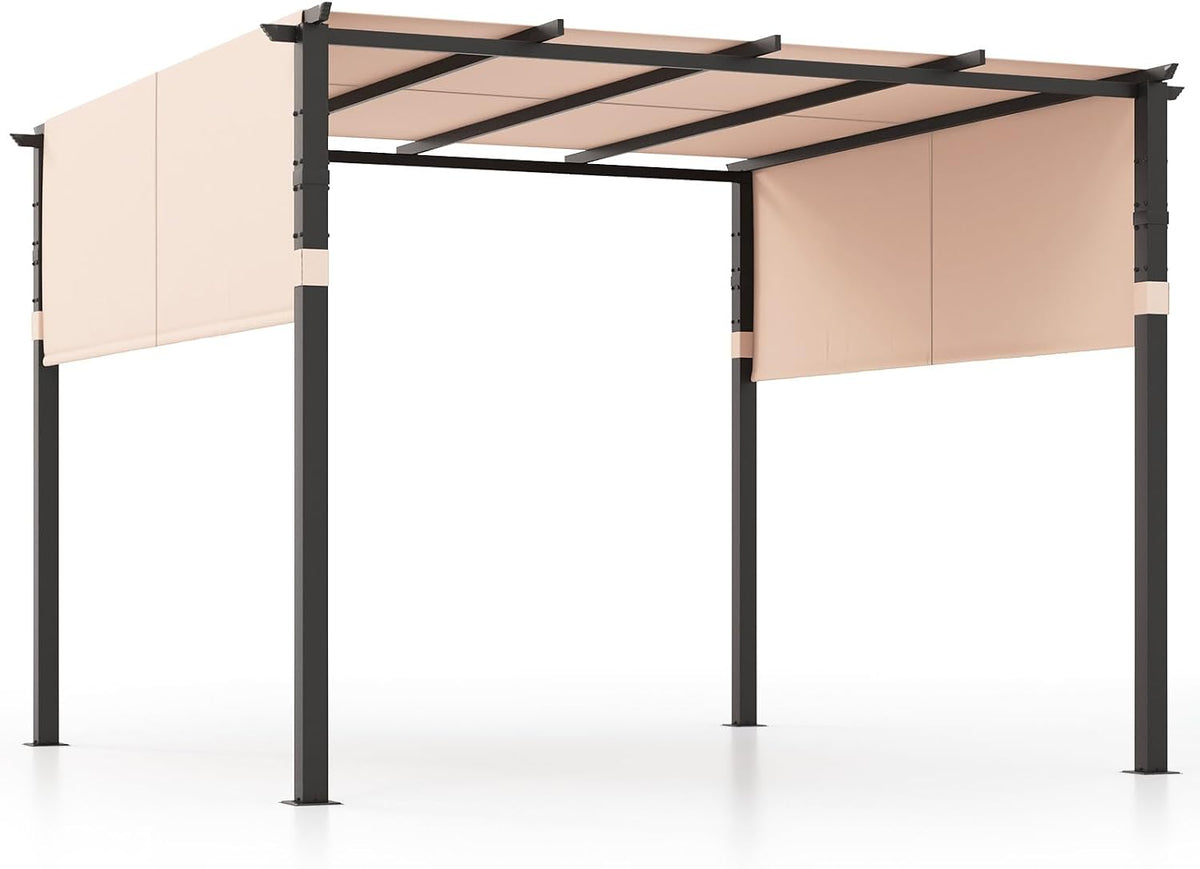 HOMASIS Pavillon, 305 x 305 cm, Beige, Pergola, Garten mit 2 einziehbaren Überdachungen, wasserdichter Paviilon mit Sonnenschutz
