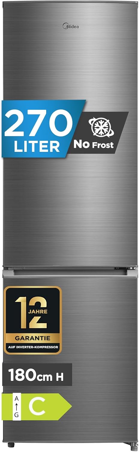 Midea Kühlschrank, 180 cm, 270 L, Weiß, mit gefrierfach, Nofrost, EEK C, 140 kWh/Jahr
