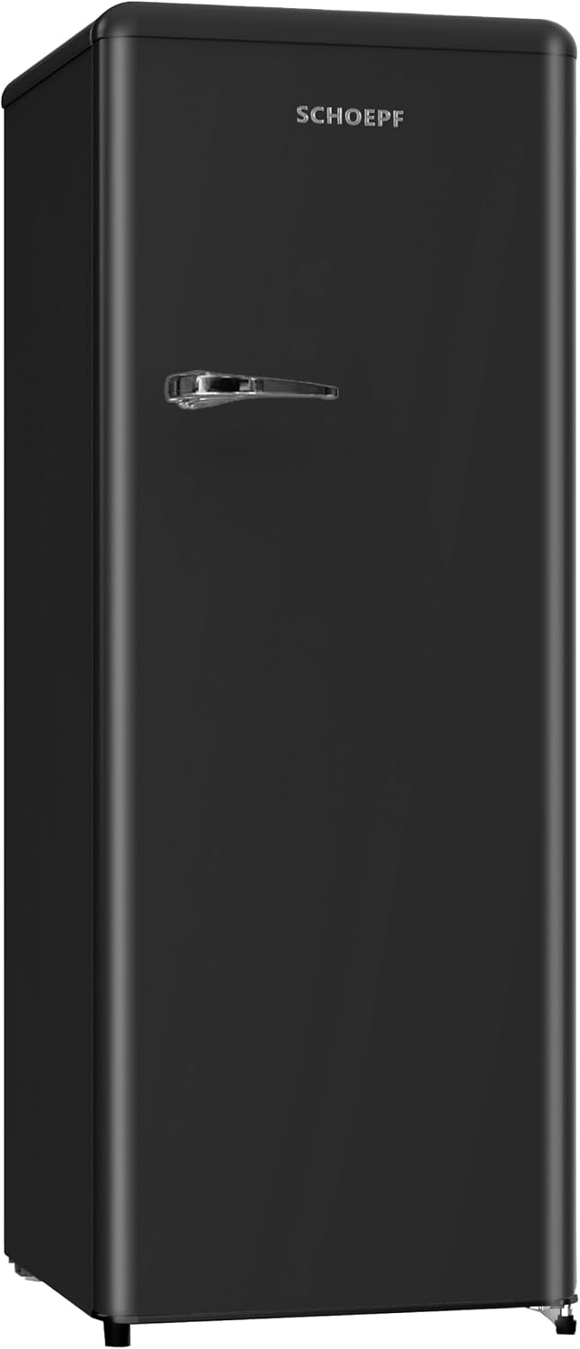 SCHOEPF Getränkekühlschrank, 145,6 cm, 238 L, 40 dB, Schwarz, RKS245DB Vollraum-Kühlschrank, Retro Design, LED-Beleuchtung