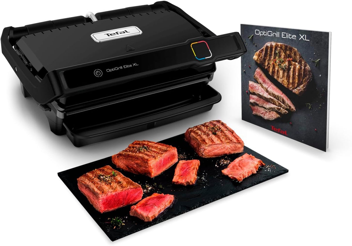 Tefal Elektrogrill, schwarz, OptiGrill Elite XL Kontaktgrill, automatische Garzeitanpassung, 16 Programme, digitales Display mit Garstufenanzeige
