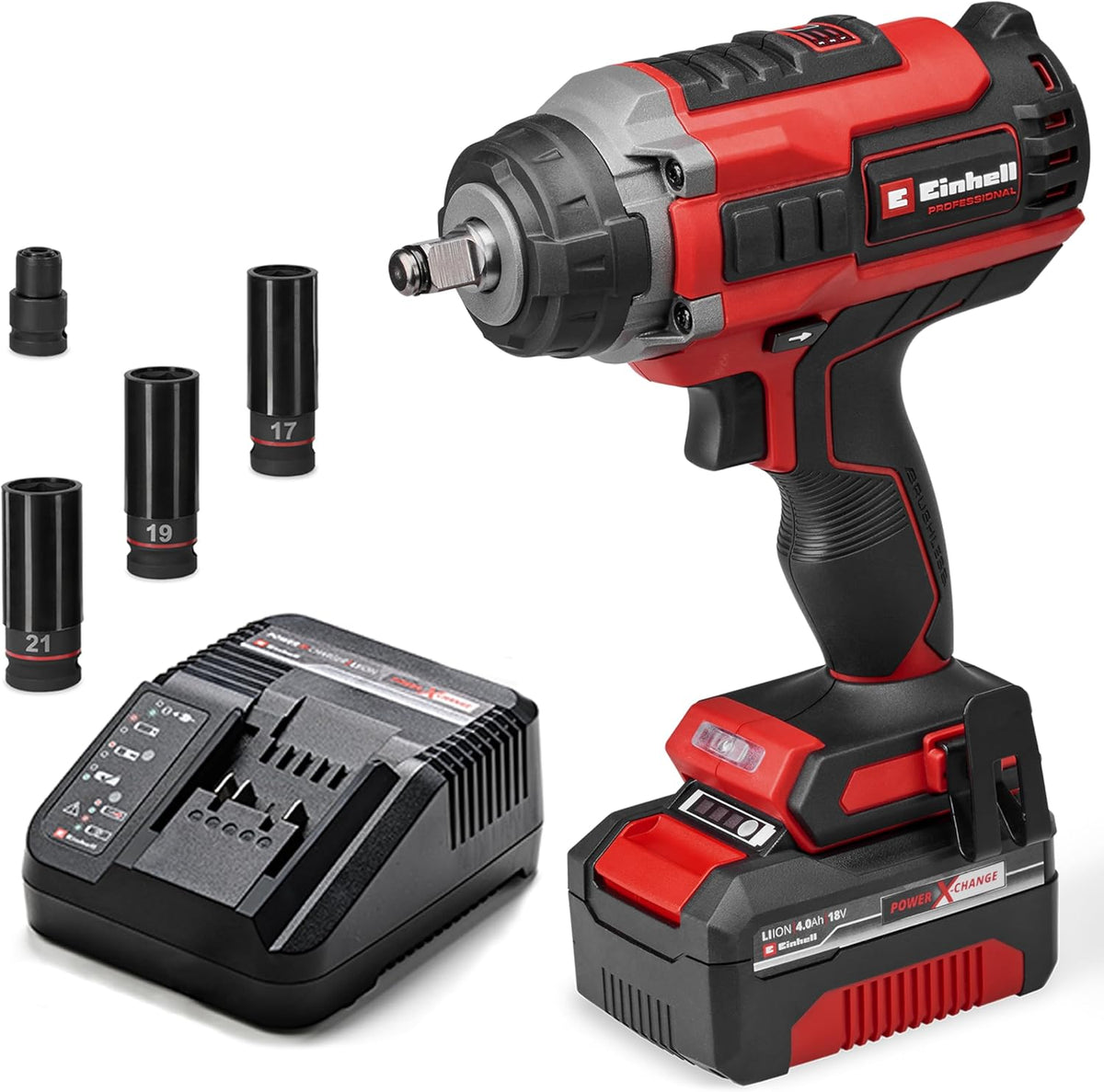 Einhell Schlagschrauber, 18 V, 4 Ah, 0 Ah, Rot/Schwarz, Professional Akku- IMPAXXO 18/450 (1x4, ) Power X-Change (