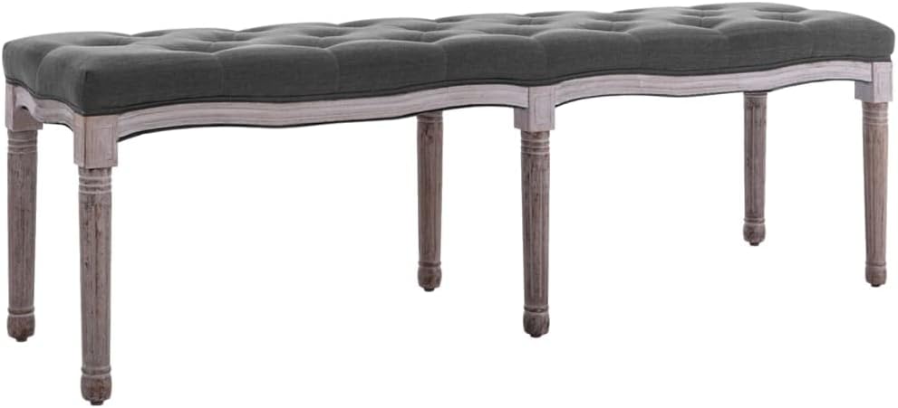 vidaXL Sitzbank, 150x40x48 cm, Leinen-Polsterung + Massivholz-Rahmen, Dunkelgrau