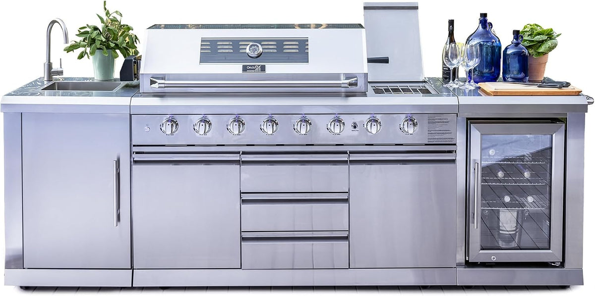 Ondis24 Kochfeld, Grau, Outdoor-Küche Outdoorküche Gasgrill Kühlschrank Spülbecken