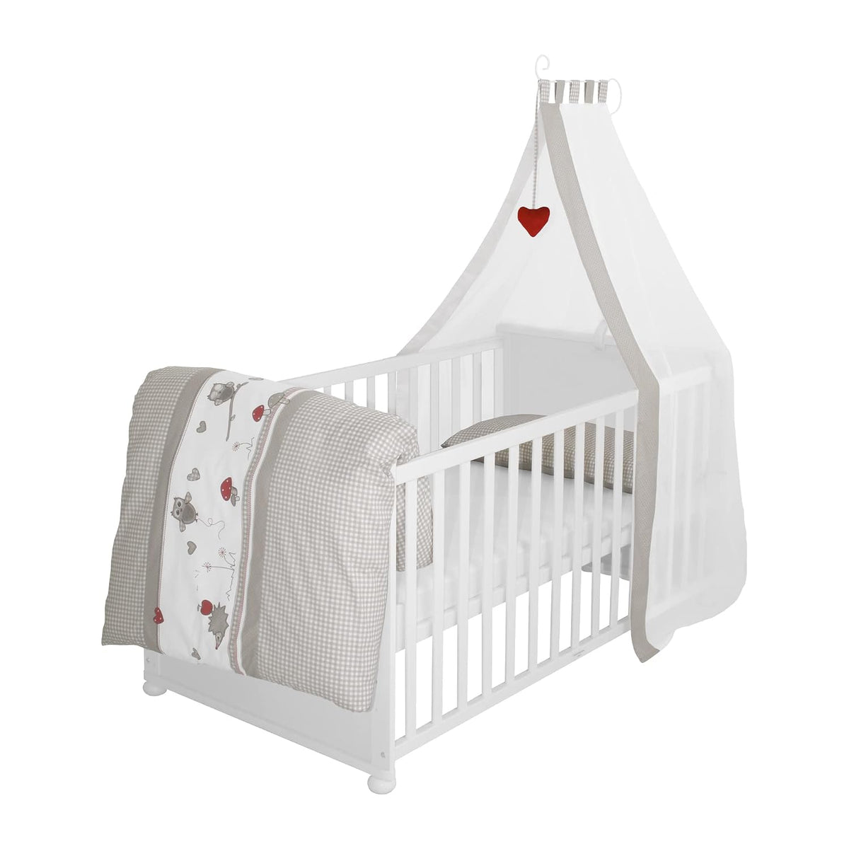 roba Bett, 70 x 140 cm, Grau, Baby Set Adam & Eule - - Mitwachsendes Kinder mit wäsche, Himmel