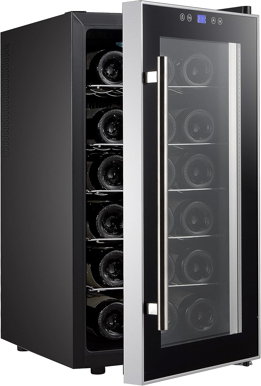 VINOTECA Weinkühlschrank, Schwarz, INFINITON WCL-18T (A+, Platz für bis zu 18 Flaschen, Holzregale, LED-Display