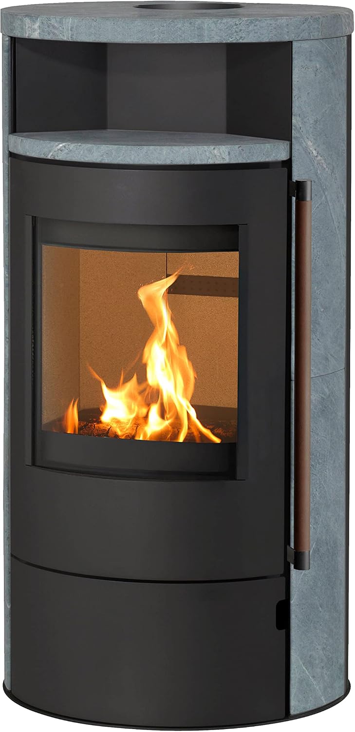 H&M Germany Kaminofen, 150 mm, 8kw, schwarz, München Max Style /Naturstein Rauchrohranschluss Holzofen