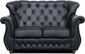 Sofa FIRLEY-DESIGN, Schwarz, Chesterfield London 2-Sitzer, Leder mit Knopfheftung & Weich Gepolsterten Armlehnen