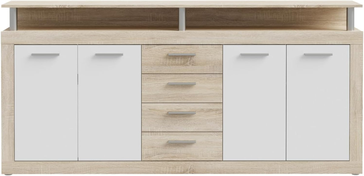 Forte Sideboard, 197,5 x 94,4 x 36,3 cm, Eiche, Cava Kommode mit 4 Türen, 4 Schubladen und Aufsatz, Holzwerkstoff