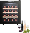 Weinkühlschrank, 105 W, Buchenholzregale/Edelstahl, Schwarz, VollglasDesigntür mit Touchpanel, Geräuscharm 16Bottle