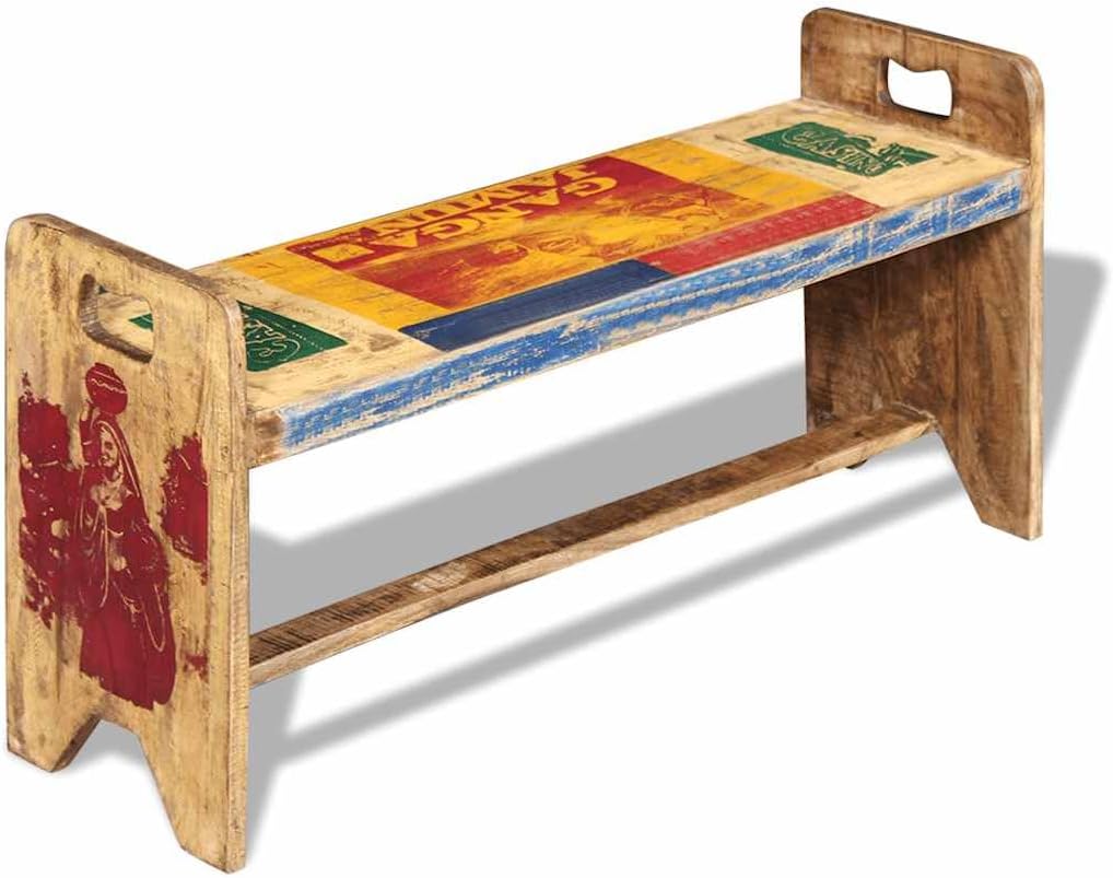 Sitzbank, 100 x 30 x 50 cm, massives Altholz, Mehrfarbig, Massivholz, recycelt, Stil