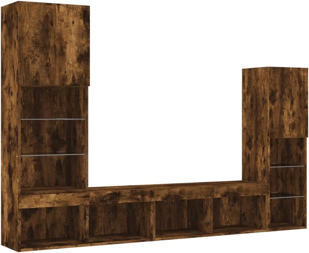 vidaXL TV-Schrank, Holzwerkstoff, Glas, Weiß, Wohnwand 4-TLG., Schrankwand mit viel Stauraum, Anbauwand mit LED-Beleuchtung