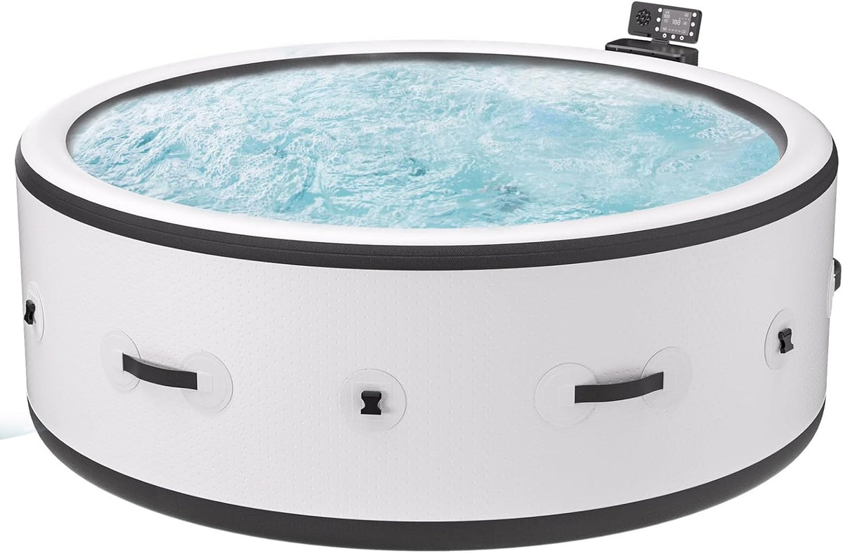 B&Y Badewannen mit Sprudelfunktion, 206 x 206 x 71 cm, weiß/schwarz, Aufblasbarer, PureSpa Pool Massage-Hottub, beruhigenden Luftdüsen