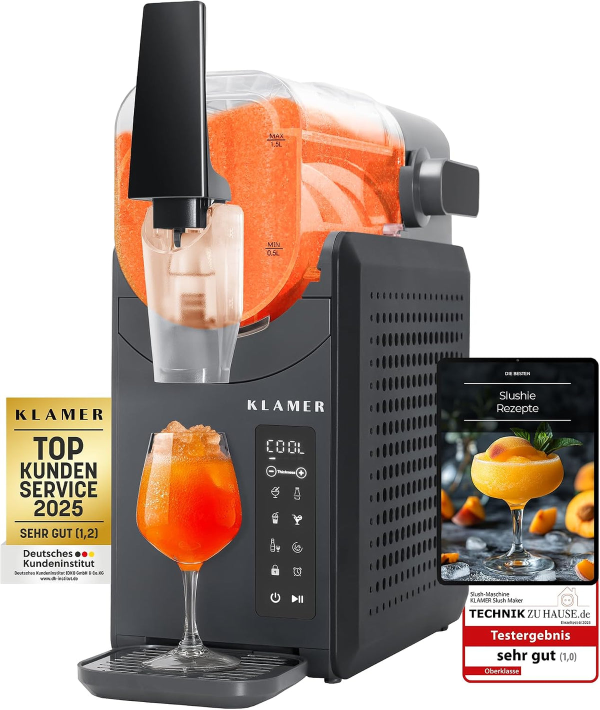 KLAMER Eismaschine, 2 L, Schwarz/Transparent, Slush Maschine, mit 5 voreingestellten Programmen: Slushie, Cocktail