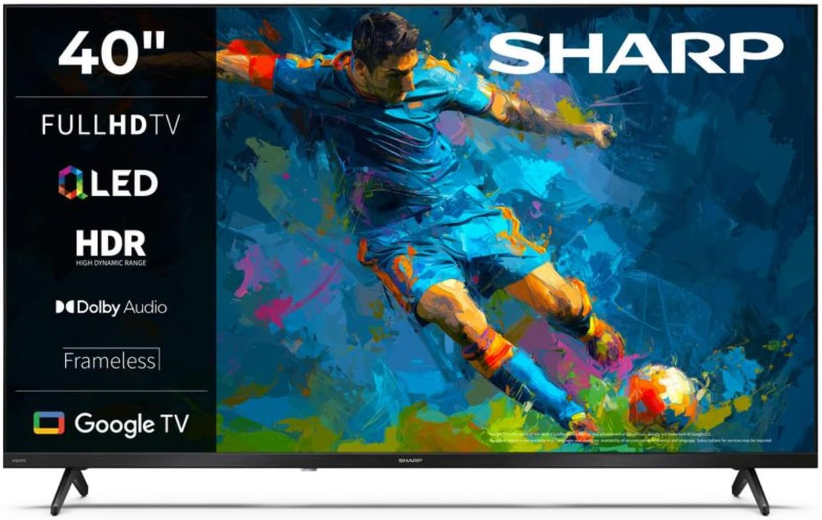 SHARP Fernseher, Schwarz, 40HF3365E, Google TV, 40' FHD, Rahmenlos, 60 Hz, QLED, Google Assistant mit Mikrofon