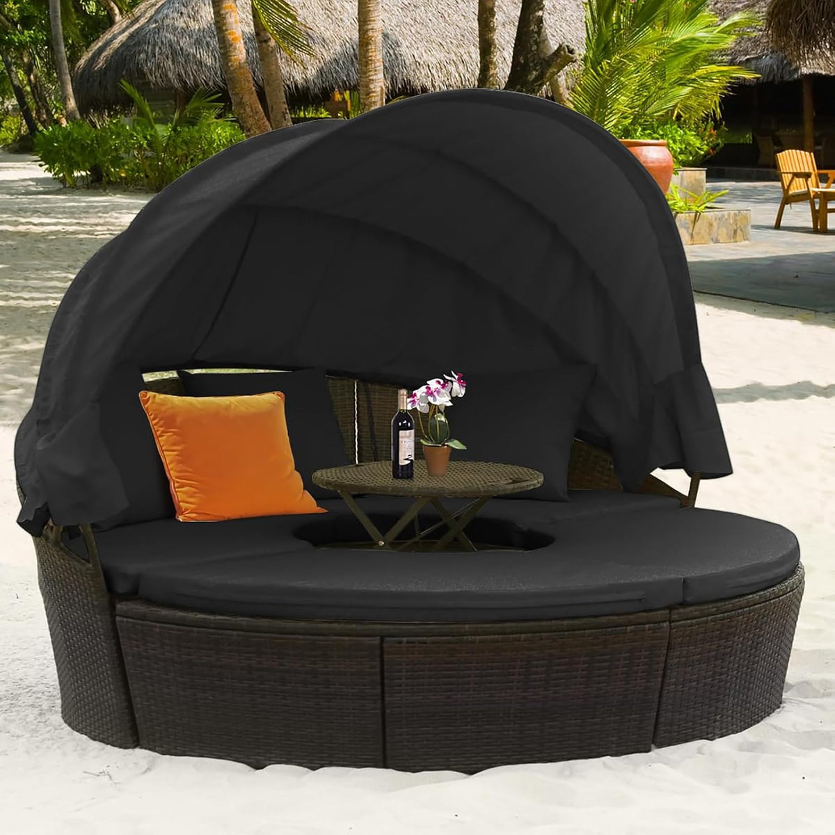 Sofa GIANTEX, 192 cm, PE-Rattan, Metall, Schwamm, Polyester, Vliesstoff, Mehrfarbig