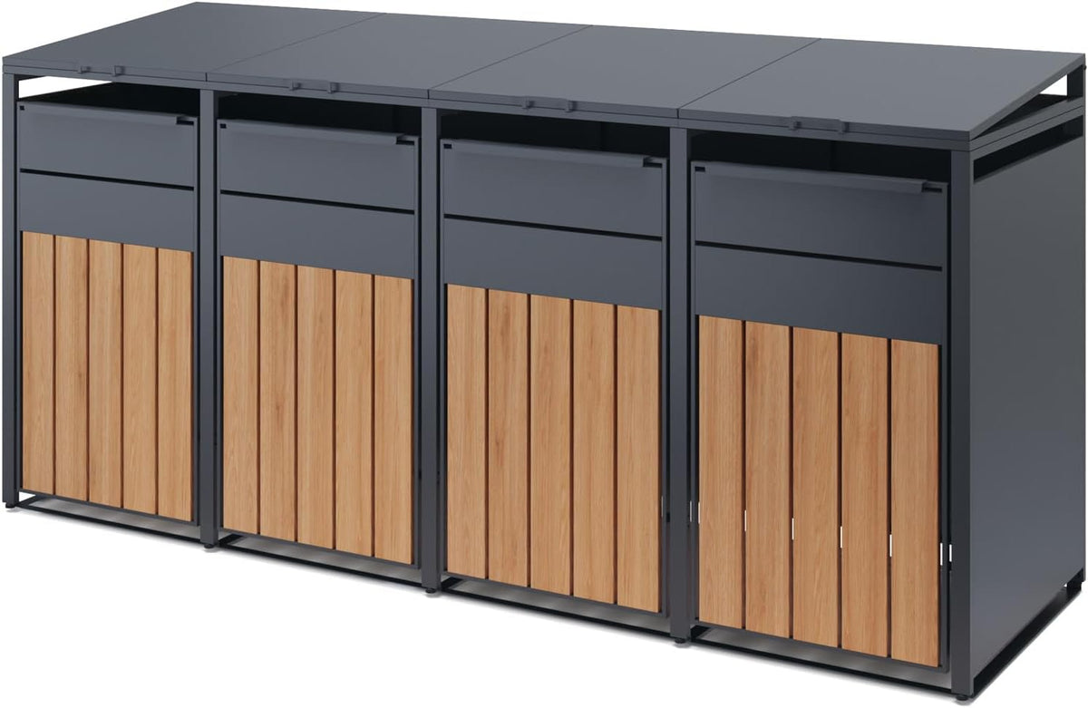 OMERAI Mülltonnenbox, 240 L, 4 M, Anthrazit, 4er für ülltonne bis mit Holzoptik