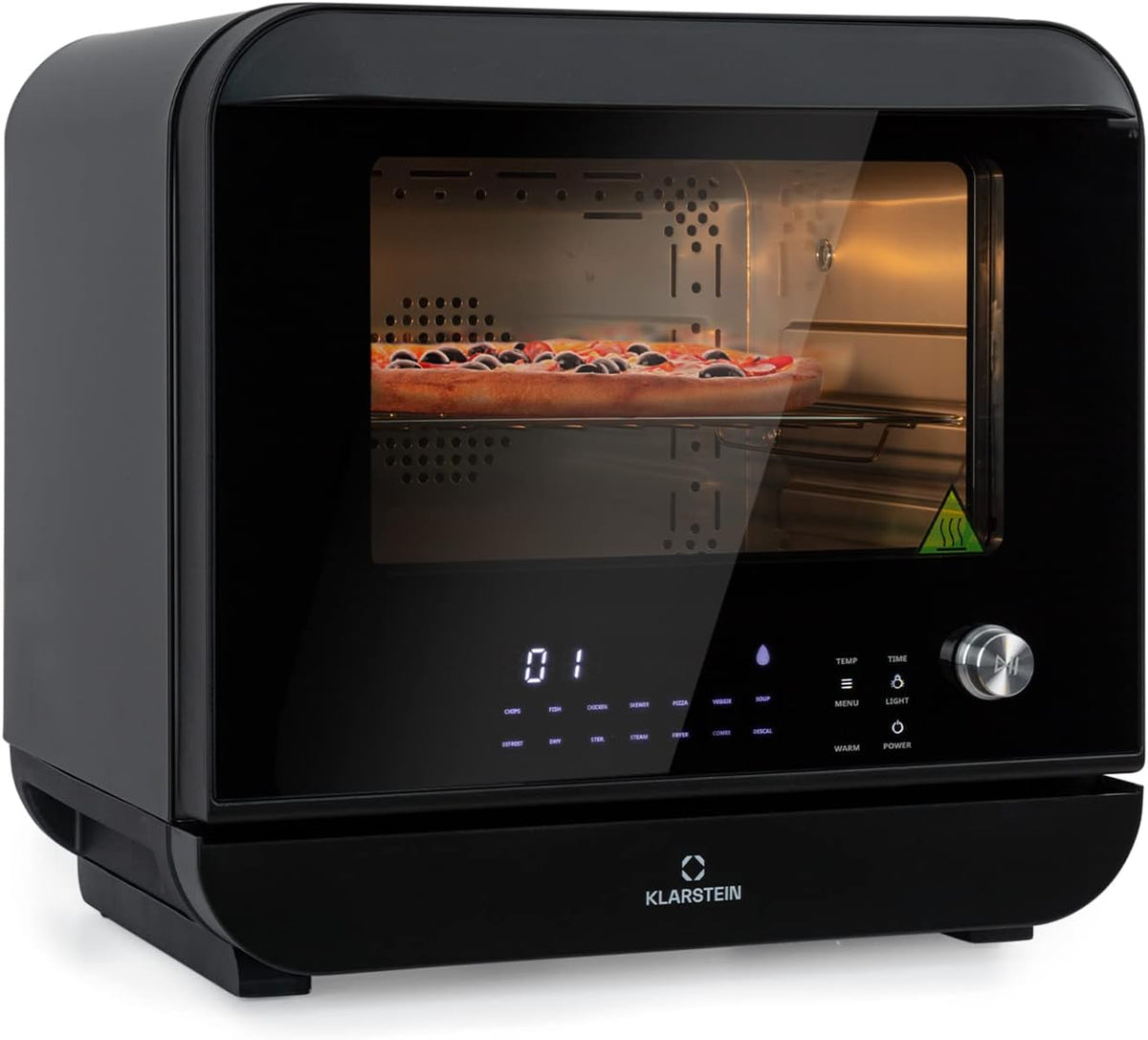 Klarstein Heissluftfritteuse, 2450 W, 18 L, Schwarz, Heißluftfritteuse, Airfryer mit Dampf- und Trocknungsfunktion