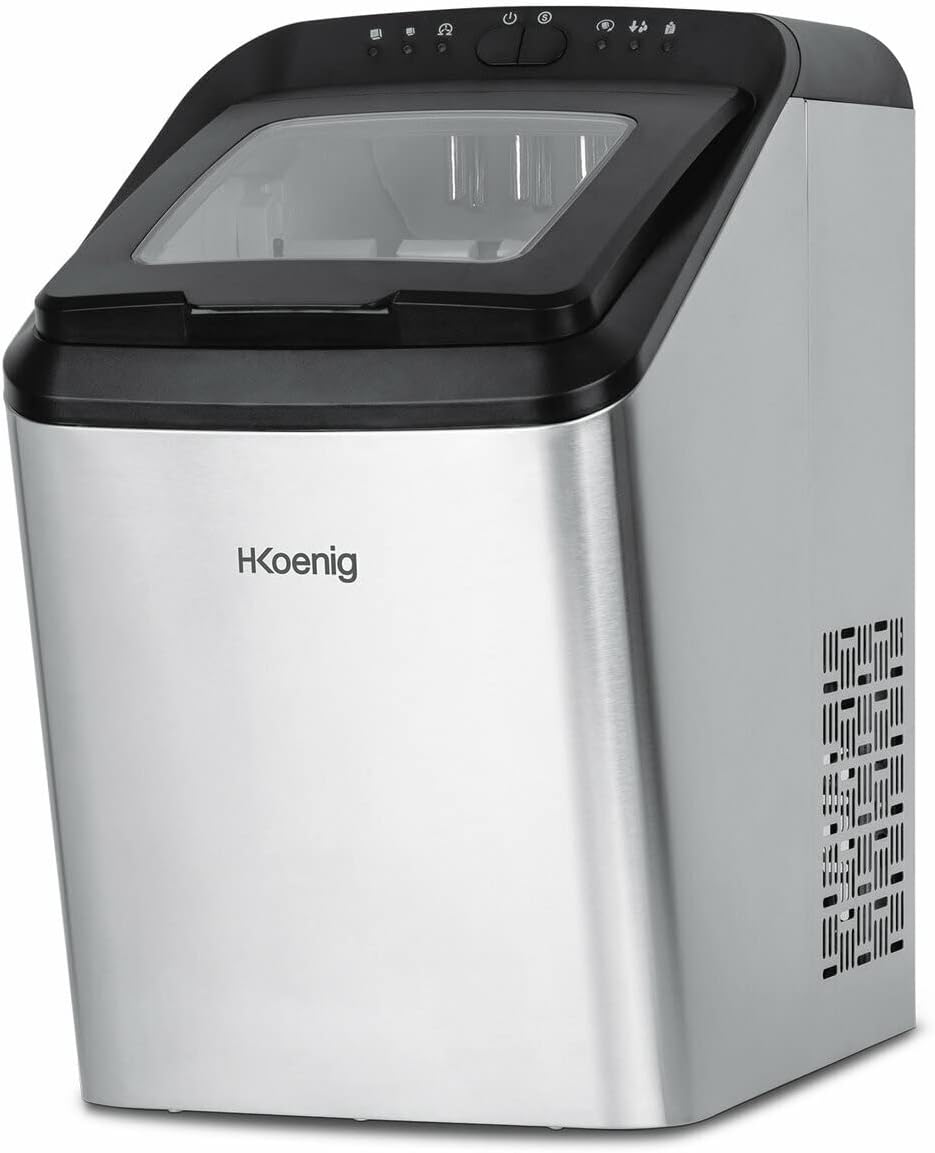 H.Koenig Eiswürfelmaschine, 15 kg, 2,8 L, Schwarz/Silber, KBP40 in 24 Stunden, Schnelle Produktionszeit 9 min, 2 Eiswürfelgrößen