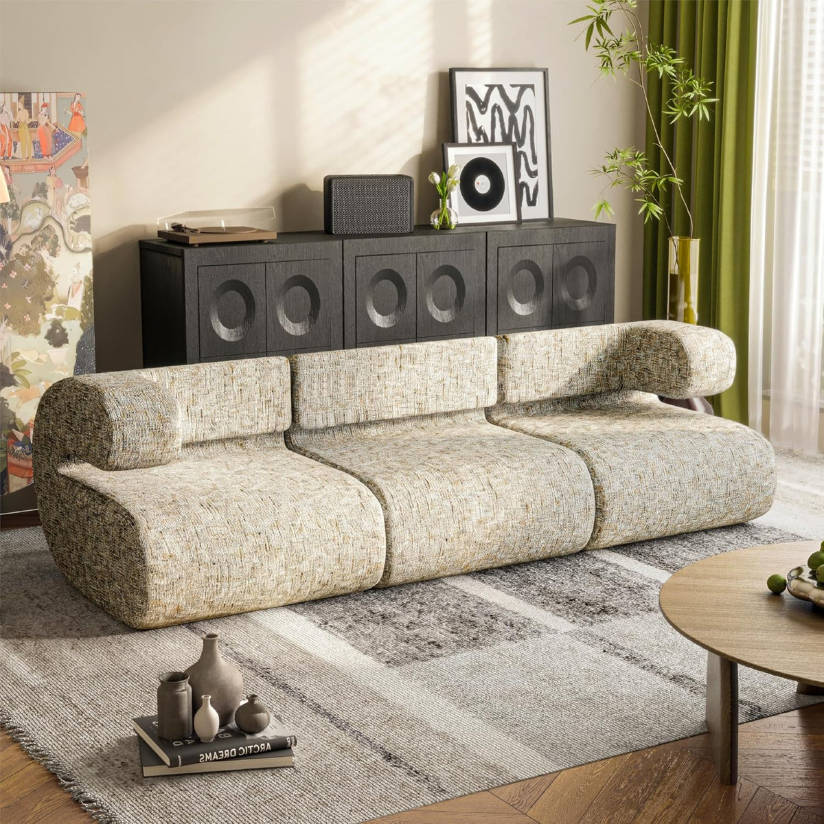 Sofa LELEFIDO, Beige, Modernes Modulares, flexibel als 3-Sitzer-, Eckcouch oder EinzelSessel umwandelbar, Boneless Couch