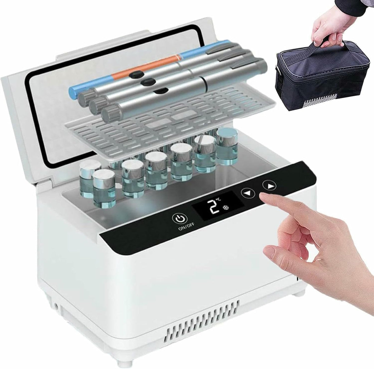 Insulinkühler Kühlschrank, Weiß, Kühlbox, Insulin-Reisetasche, LED-Display 2, 8 °C, Medizin-, Auto-USB-Ladegerät