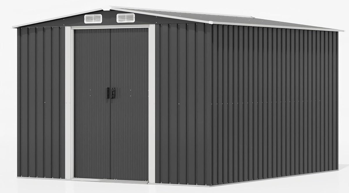 Gerätehaus Devoko, 247x301x178 cm, 13.2m, Anthrazit, Metall Geräteschuppen ³ mit Stahlfundament, Großes Gartenhaus mit Stabiler Dachkonstruktion