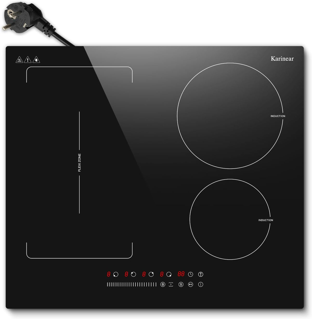 Karinear Kochfeld, 3500 W, 60 cm, Schwarz, Induktions mit Stecker 4 Platten