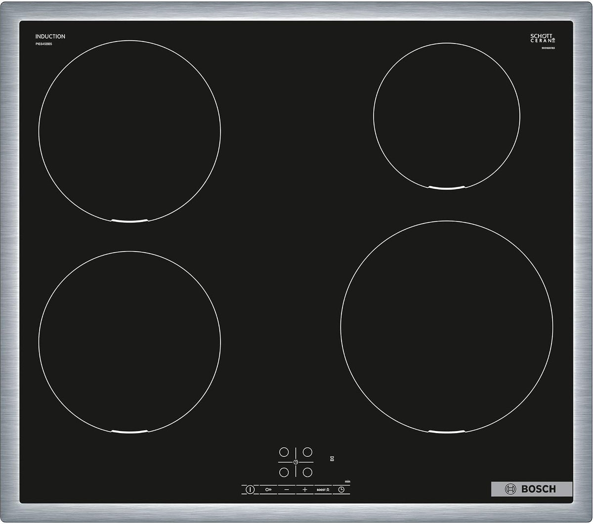 Bosch Kochfeld, 60 cm, Schwarz, PIE645BB5E Induktions Serie 4, autarkes Glaskeramik- breit, TouchSelect, PowerBoost