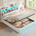 AOGLLATI Matratze, Beige, Polsterbett 140×200 mit Steckdosen und LED-Beleuchtung, Doppelbett mit Stauraum Kopfteil