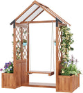 Essgruppe, 163x142x70 cm, Braun, Generisch Großer Pflanzkübel mit Rankgitter & Sonnendach, Massivholz-Schaukelkombi für Garten