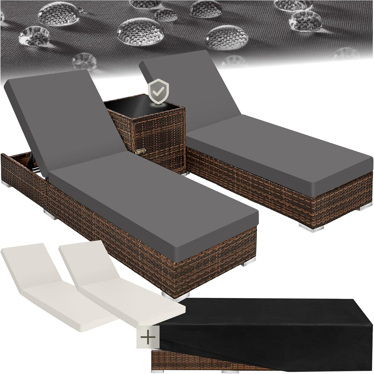 Gartenmöbel-Set tectake, Aluminium, Polyethylen, Polyurethan, Polyester, Glas, braun