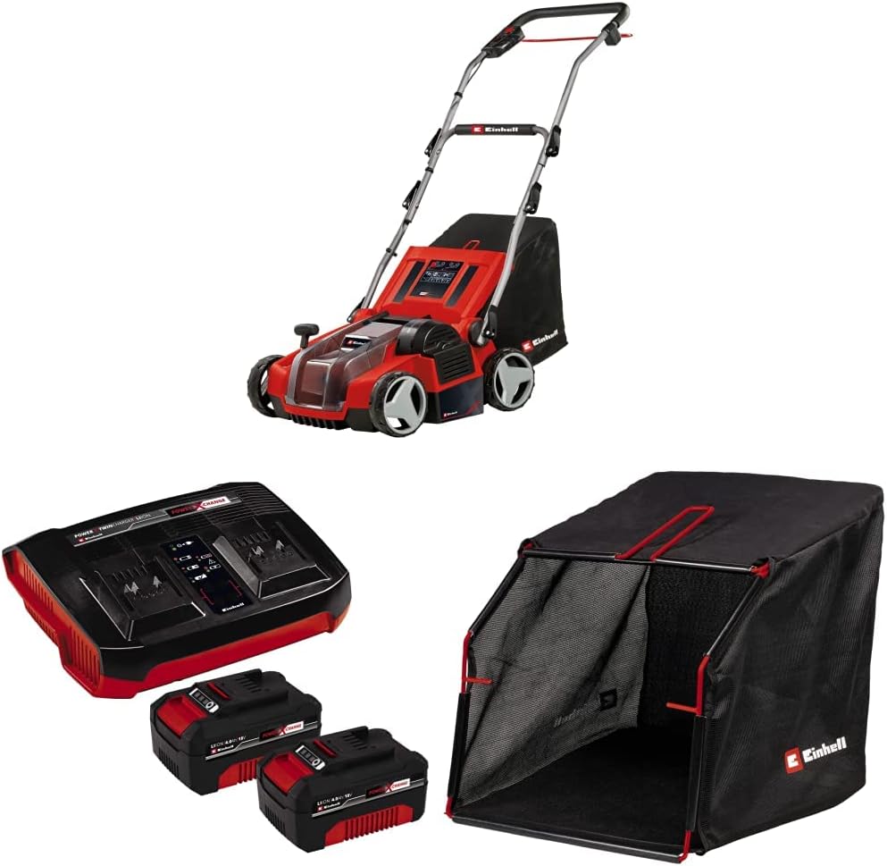 Einhell Vertikutierer, 4,0 Ah, 36 V, 35 cm, 28 L, Rot/Schwarz, Akku- -Lüfter GE-SA 36/35 Li Power X-Change (, Brushless
