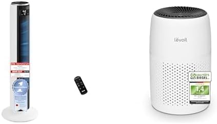 Levoit Turmventilator, 20 dB, 26 W, Weiß/Schwarz, sehr leiser, Ventilator mit DC Motor+Core Mini - Aroma Luftreiniger