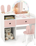 COSTWAY Schminktisch, MDF + Acrylspiegel + Kiefernholz, Rosa, Kosmetiktisch