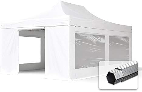 TOOLPORT Pavillon, 50 mm, Weiß, ALU Falt 4x6m mit Panoramafenstern robust und wasserdicht