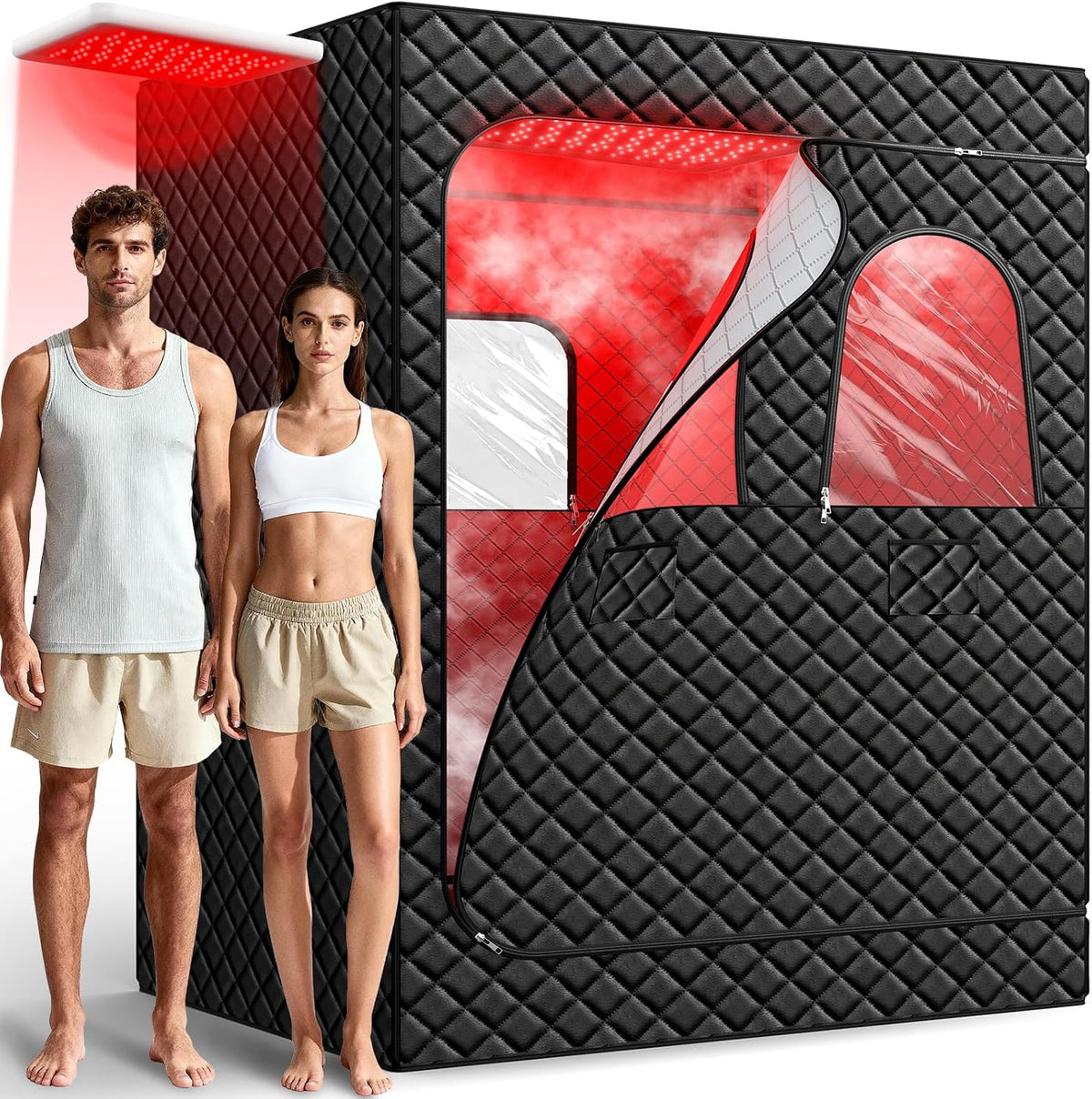iTHERAU Dampfglätter, Schwarz/Rot, 5-Layer Waterproof, 2 Steamers, 2 Folding Chair, 2 People Red Light Sauna