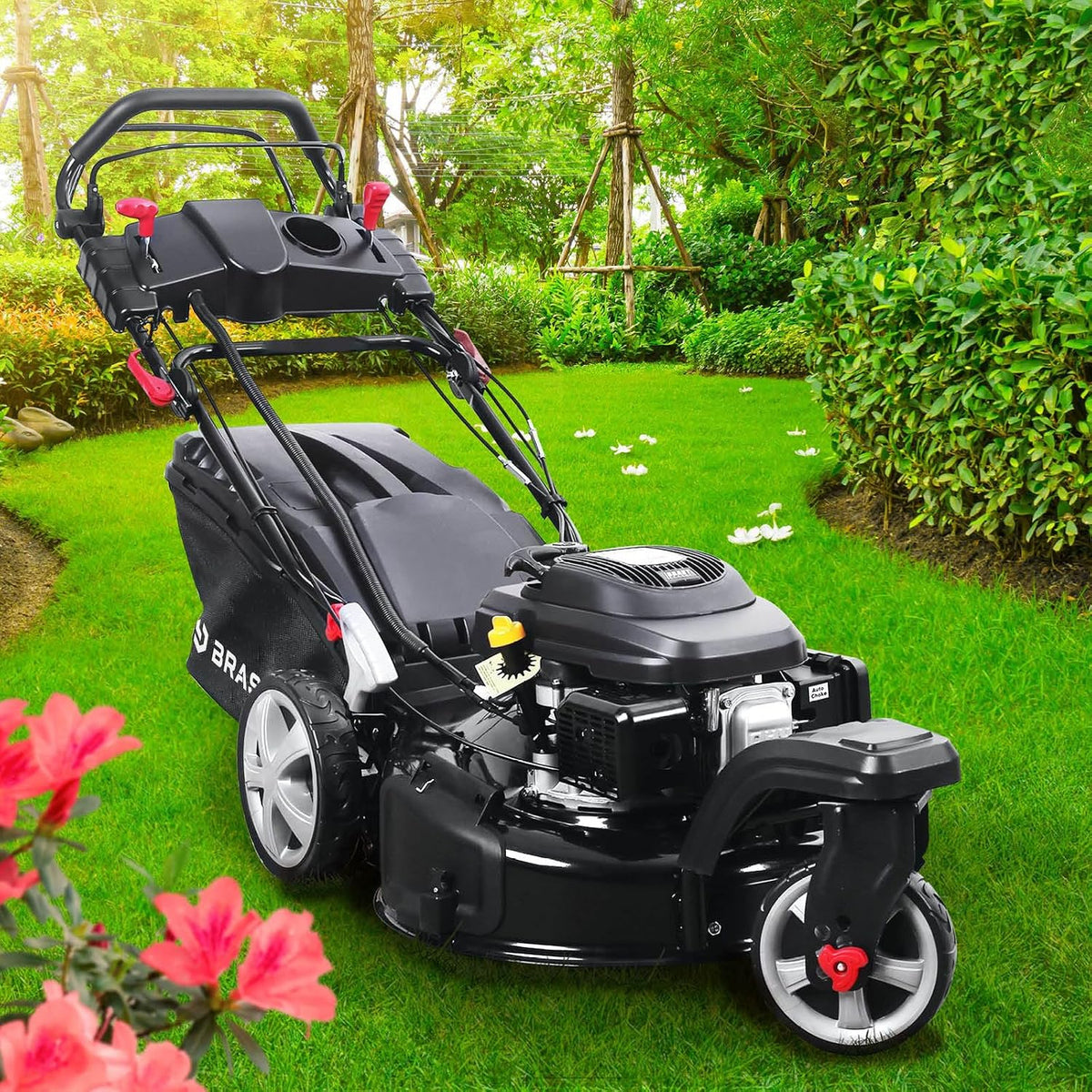 BRAST Rasenmäher, 5,2 kW, 53 cm, 80 mm, 60 L, Schwarz/Silber/Rot, Benzin Trike mit Antrieb, (7PS), Elektrostart, Schnittbreite