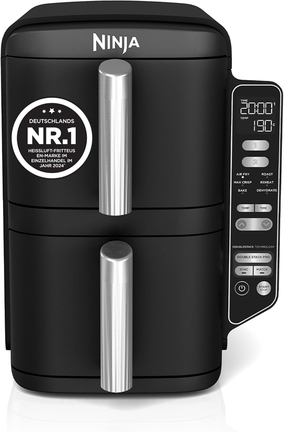 Ninja Heissluftfritteuse, 7,6 L, Schwarz, Double Stack Heißluftfritteuse, 6 Portionen