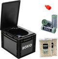 BOXIO Camping-Toiletten, Schwarz/Grün/Rot, Toilet Plus: Campingtoilette Starter Kit mit Hemp, Plug & Bags, Outdoor