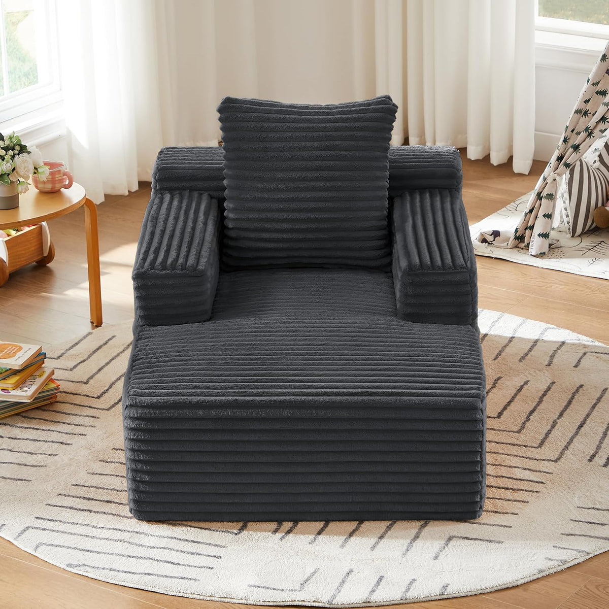 Sofa MOHUANG, Dunkelgrau, Knochenloses Chaiselongue aus Cord, Bequemes Schlaf /Relaxsessel ohne Montage, Liegesessel für Wohnzimmer