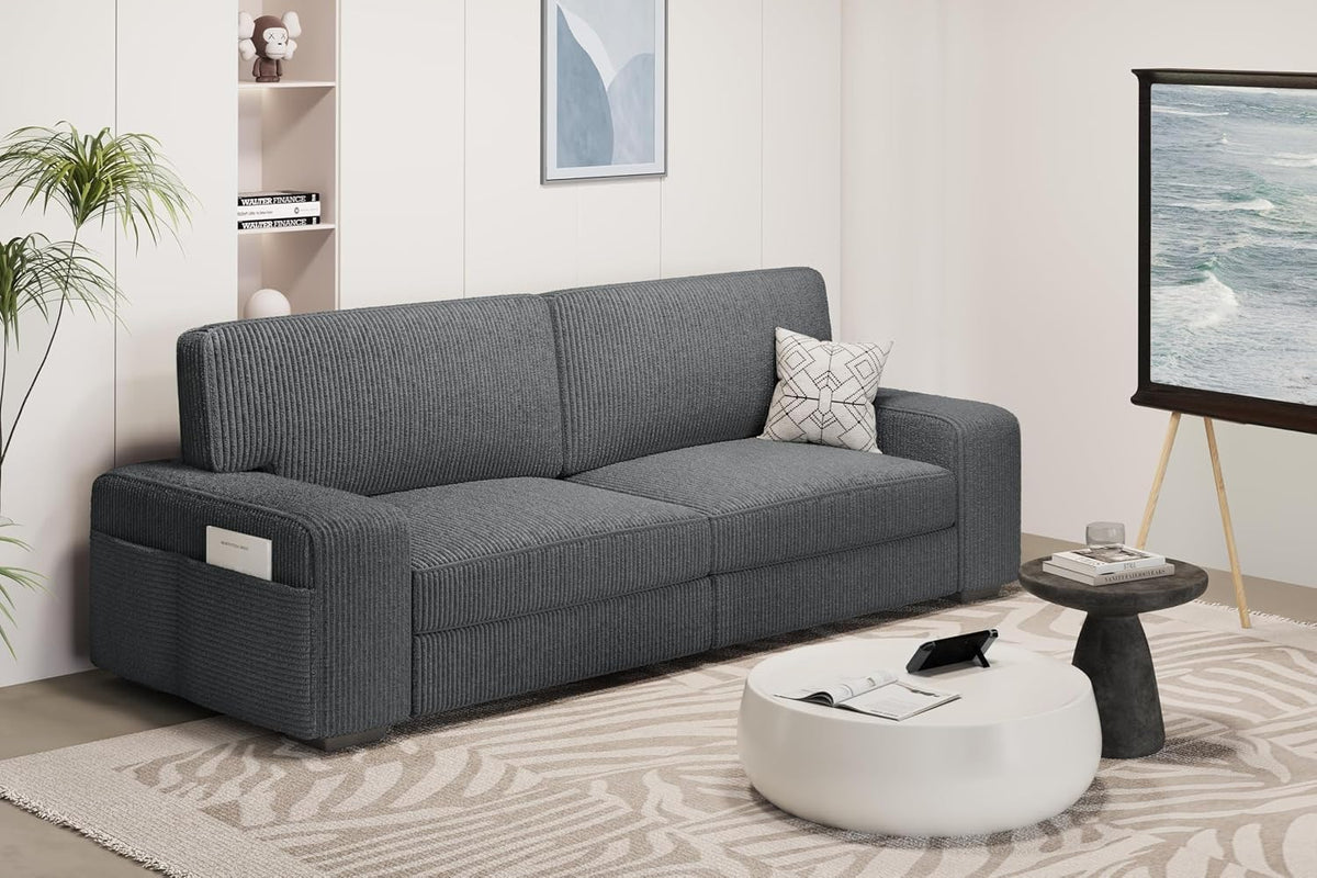 Sofa Yaheetech, 212 x 81 cm, Dunkelgrau, Polster aus Cordstoff mit Abnehmbare Kissen
