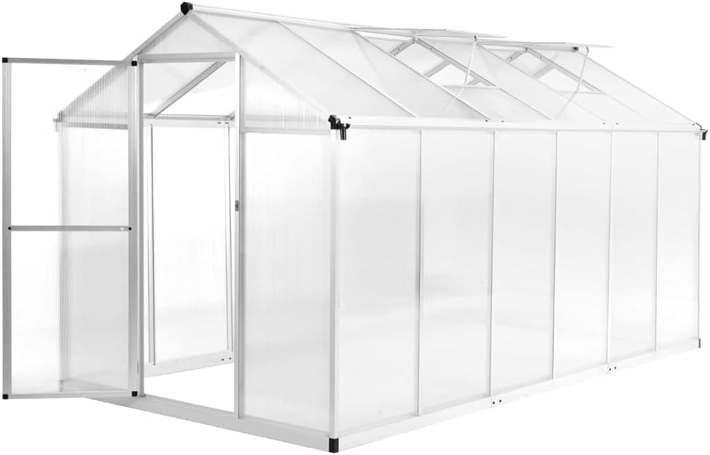 YEZIYIYFOB Gerätehaus, 362x190x195 cm, 13,41 m, Transparent/Silber, Gewächshaus Aluminium ³ GewäChshaus Klein Frostschutz