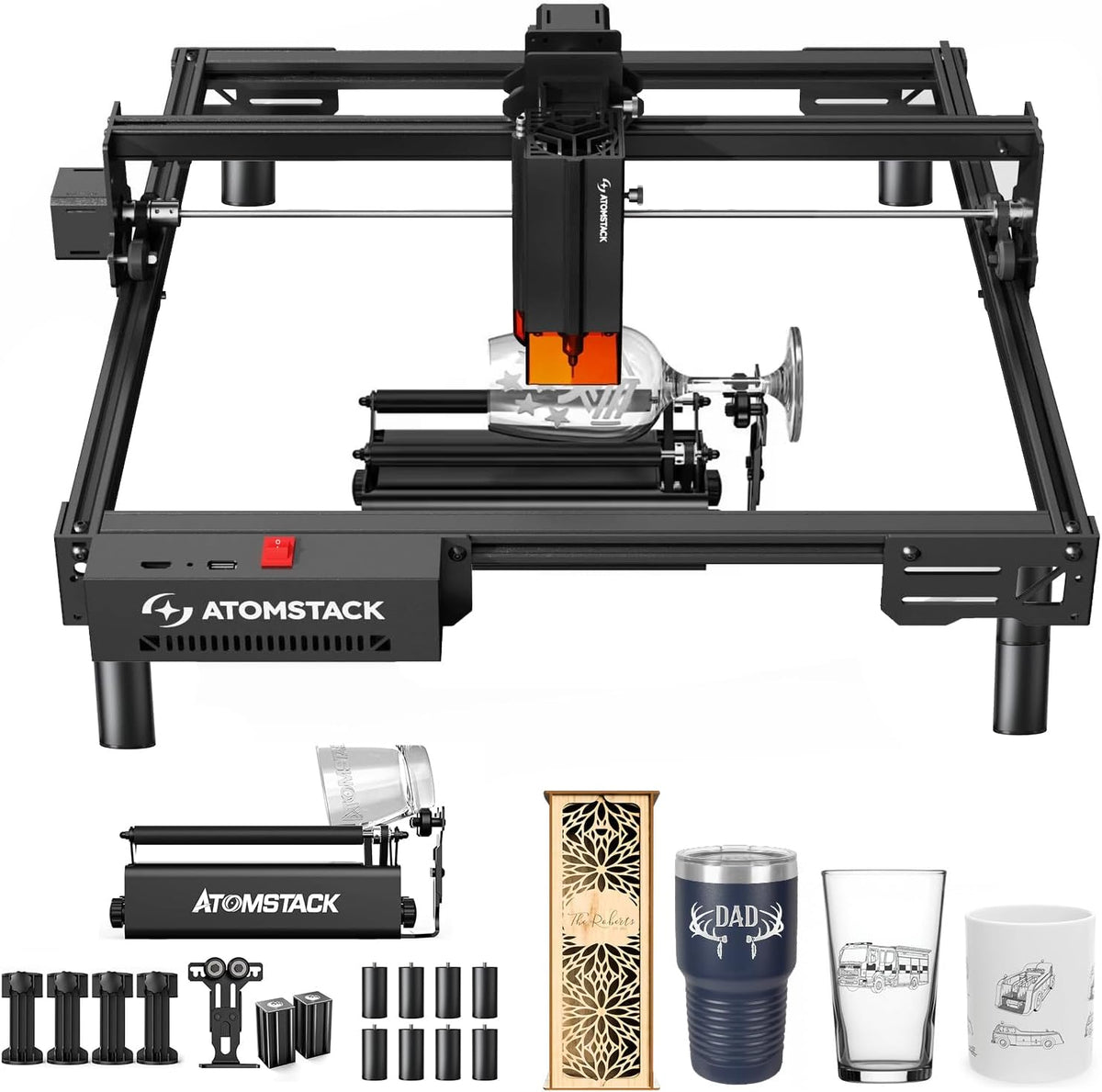 ATOMSTACK MAKER Gravurwerkzeug, 120 W, Schwarz/Orange, A20 PRO V2 Laser Graviermaschine mit R3 Pro Laser