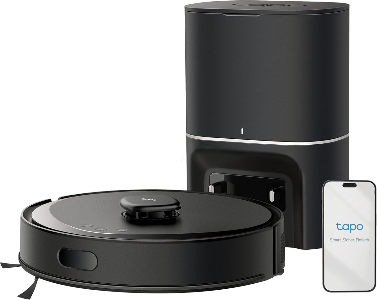 Tapo Saugroboter, Schwarz, RV30 Max Plus mit Wischfunktion und automatischer, 5300Pa Ultra Starke Saugkraft, LiDAR+IMU Dual-Navigation