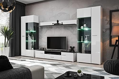 Wohnwand, Weiß, Generisch SOLIDO Twin Wohnzimmerset TV Wand Hochglanz
