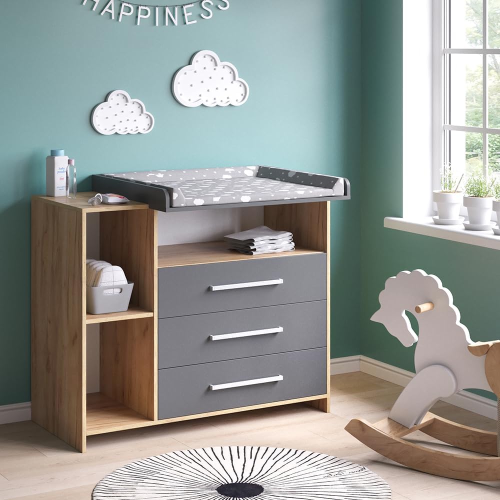 Vicco Sideboard, 113 x 100 cm, Der Wohnzimmerschrank besteht aus pflegeleichter Spanplatte 16 mm, mit einer Melaminharzbeschichtung, Anthrazit